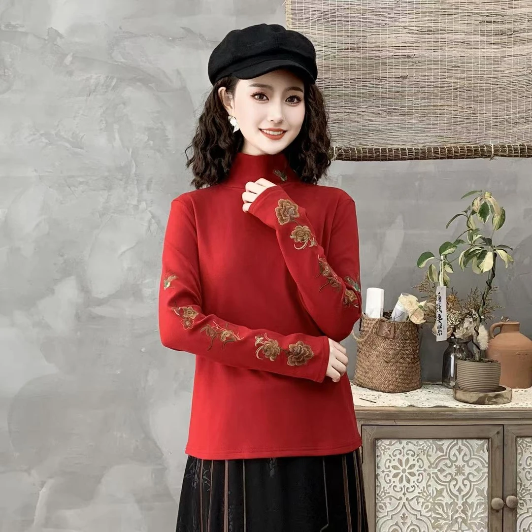 恒鑫安新中式刺绣双面绒国风小衫