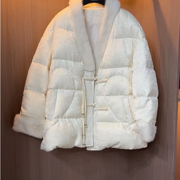 海宁新中式盘扣鹅绒服女小个子冬季加厚国风唐装花外套-005