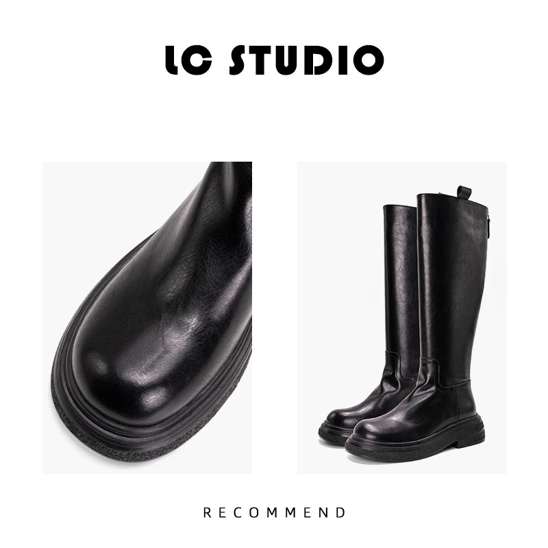 【老曹说鞋】百搭厚底增高圆头欧若风女秋新款显瘦套筒不过膝高筒靴