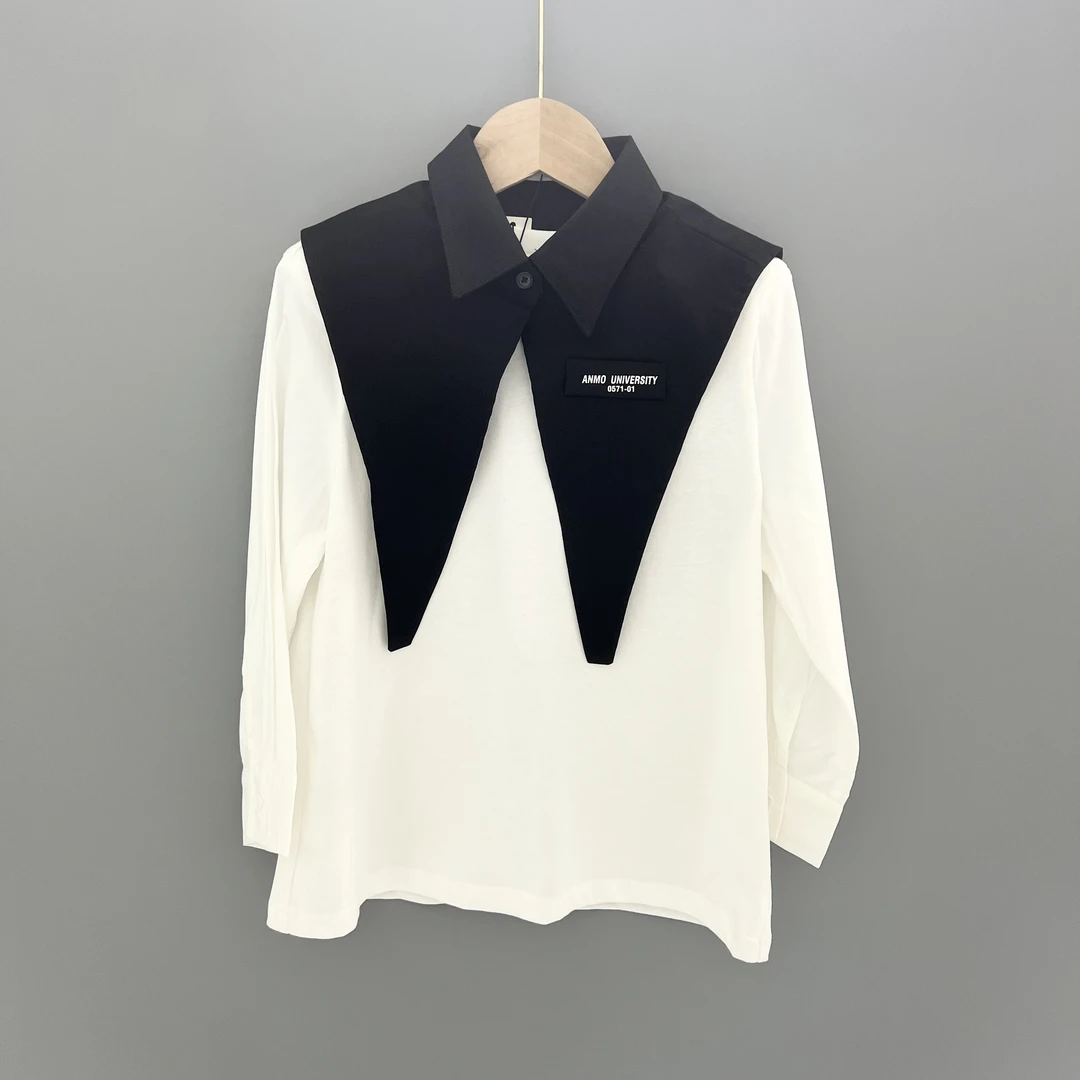 9218白色黑肩高端轻奢品牌儿童T恤两件套越