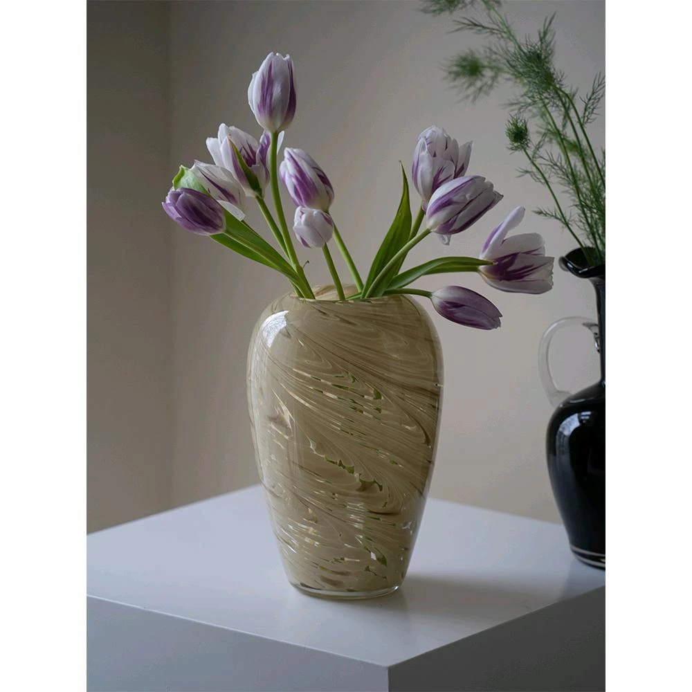 简约圆形玻璃花瓶摆件家居软装水培插花手工艺术花器客厅餐桌装饰