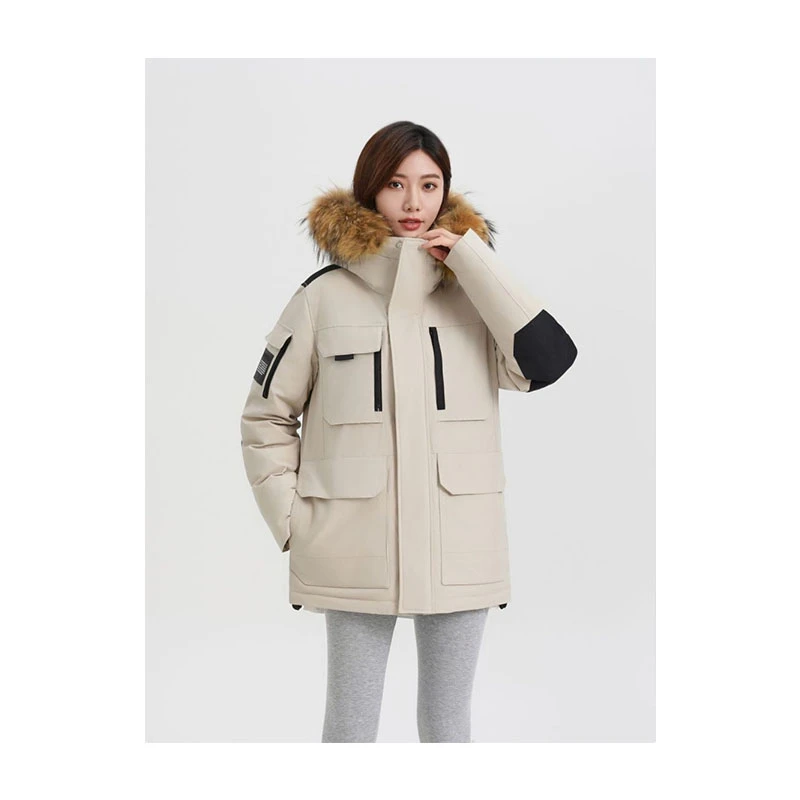 V/雅鹿雅鹿工装羽绒服男女冬季新款中长款运动休闲毛领派克服冬装