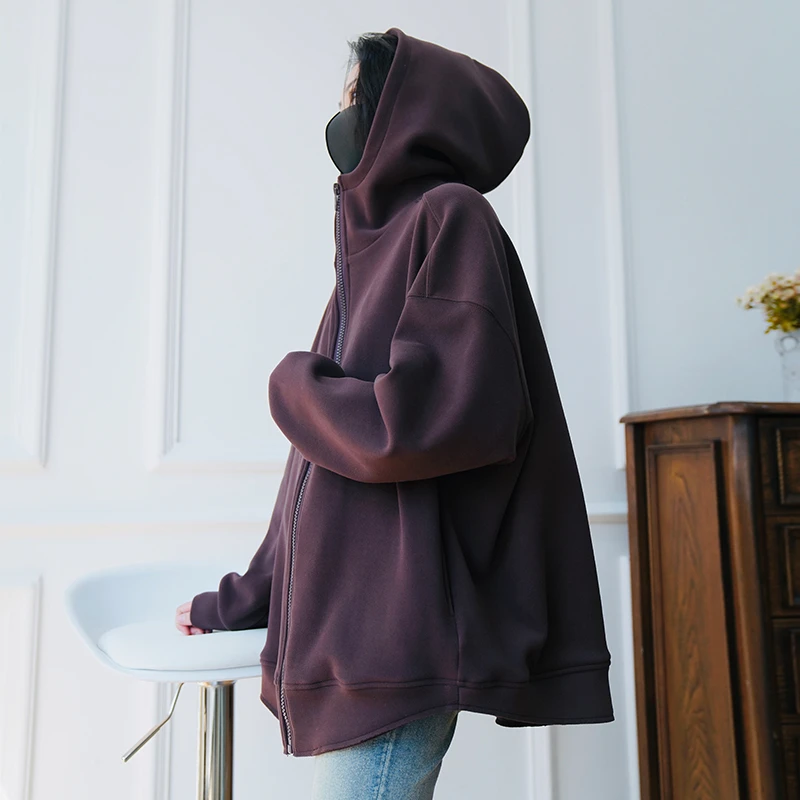 宽松外套秋冬加厚时尚长袖休闲洋气连帽衫洋气开衫上衣女百搭外套