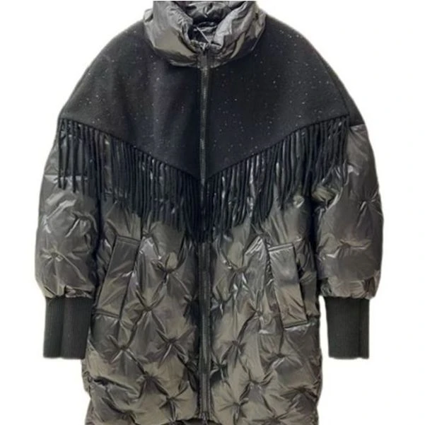 新款时尚宽松中长款流苏外套羽绒服8301