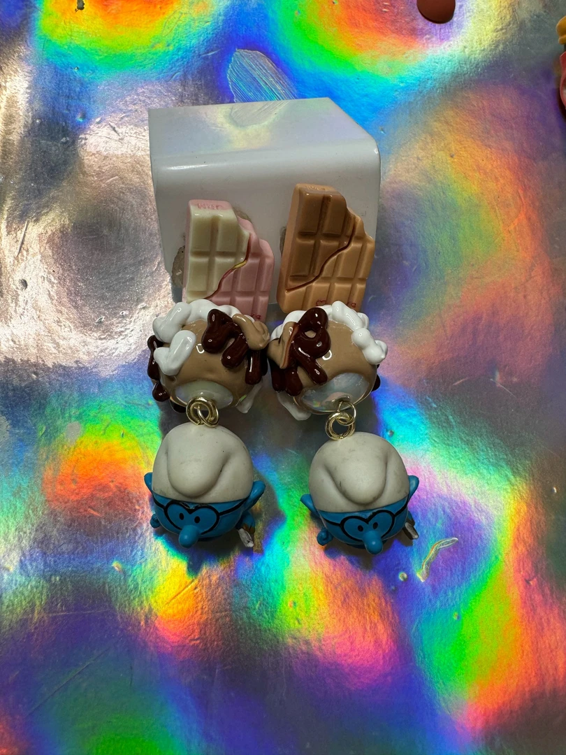 合金树脂耳饰 转盘蓝色打工人耳饰