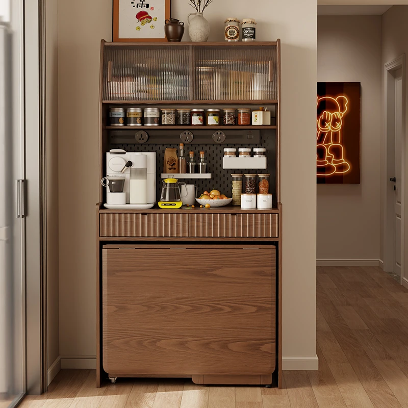 冬木实木餐边柜折叠餐桌一体小户型靠墙储物柜厨房客厅可置物边柜