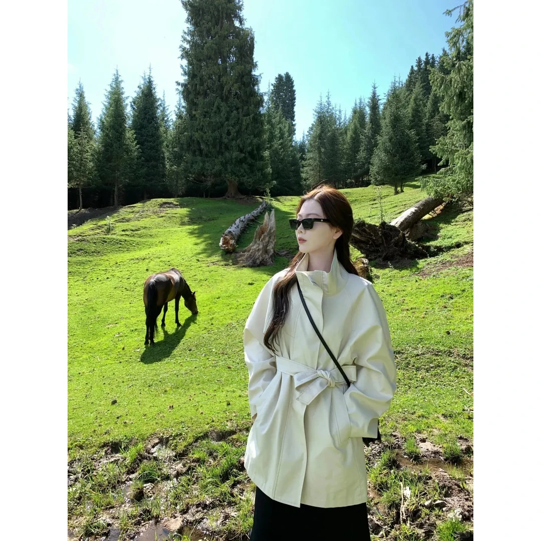 白色相簿 早秋季高级感设计风衣外套女短英伦风上衣立领尤莱特