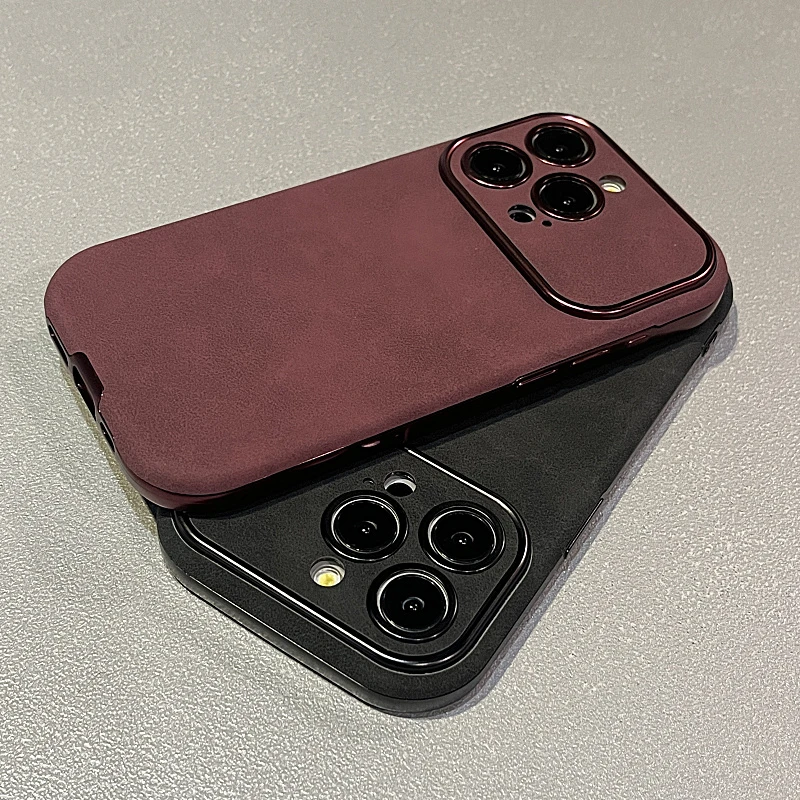 大视窗纯色翻毛皮适用iPhone15Promax苹果13手机壳14全包11磨砂12