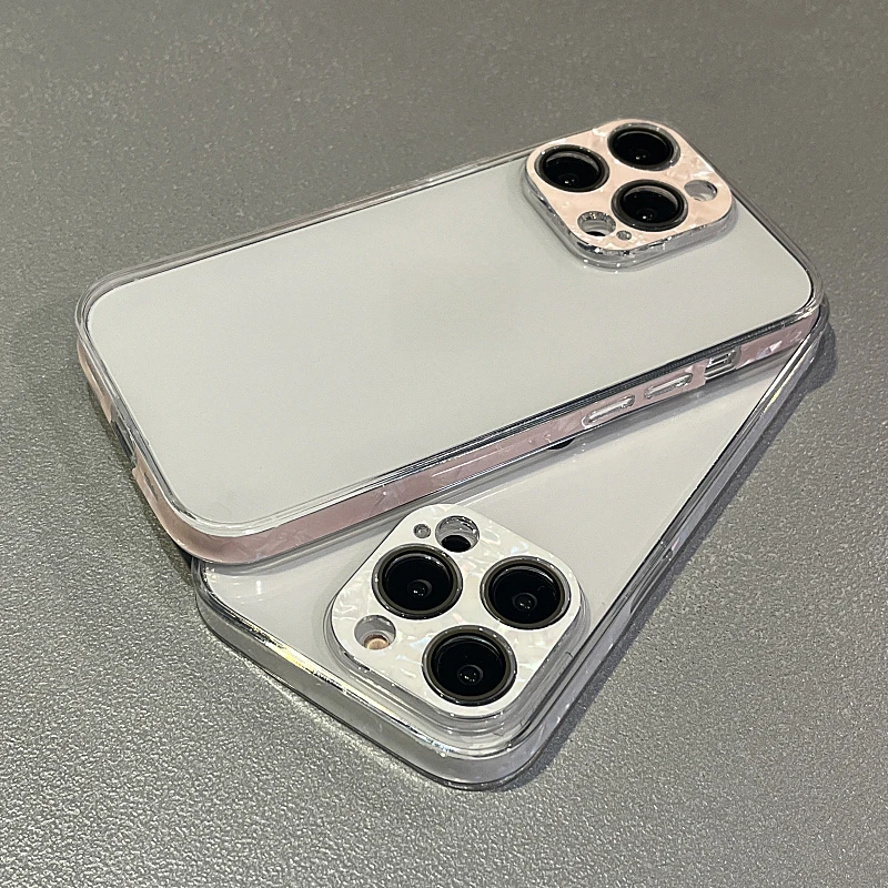 自带镜头膜贝壳纹边适用iPhone15Promax苹果13手机壳14高透12防摔