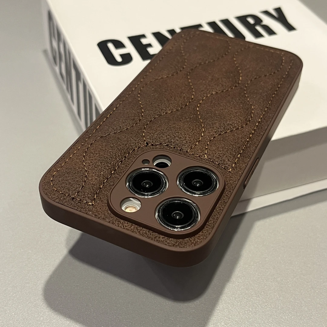 创意棕色波浪纹适用iPhone15Promax苹果14手机壳13个性11/12磨砂