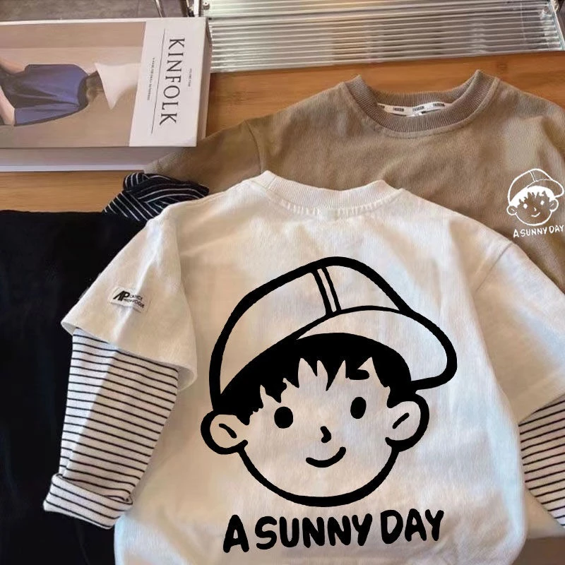 男童纯棉长袖T恤儿童春秋装新款卡通中小童宝宝上衣t洋气打底衫男