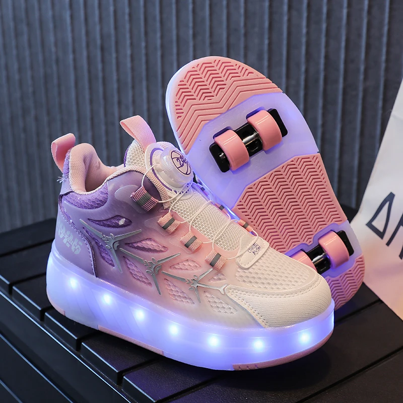 女童四轮暴走鞋秋季儿童运动溜冰鞋发光女孩滑轮鞋爆款可收缩大童