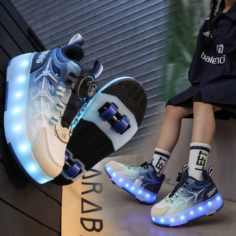 儿童暴走鞋秋季四轮男童滑轮鞋中大童网面轮子鞋男孩爆走鞋轱辘鞋