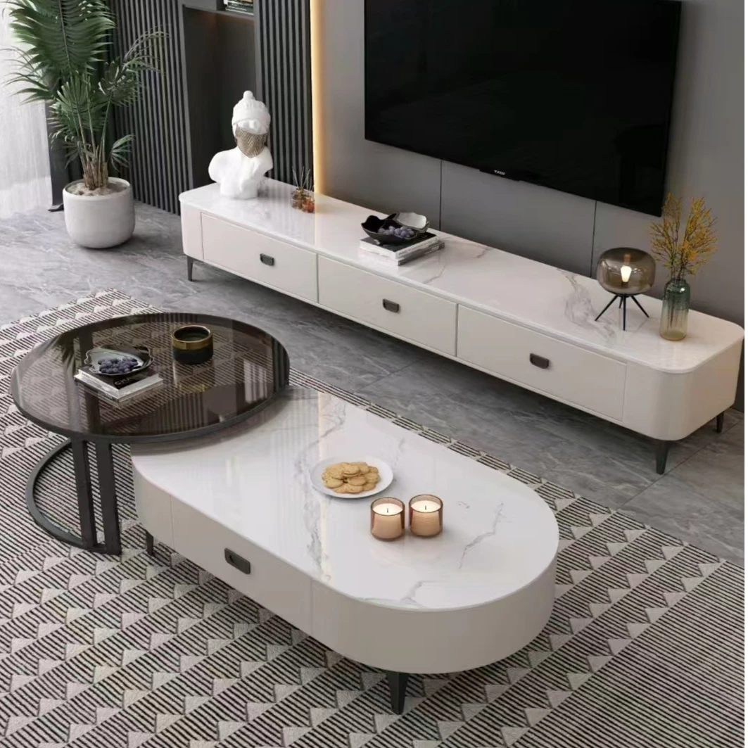 简约现代岩板茶几电视柜组合客厅家用小户型轻奢极简储物