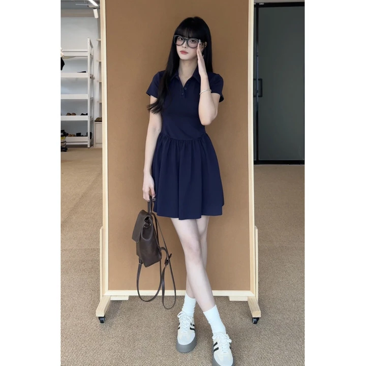 RICHINCHEESE 夏日卡尔 法式高级感POLO领连衣裙气质收腰a字短裙