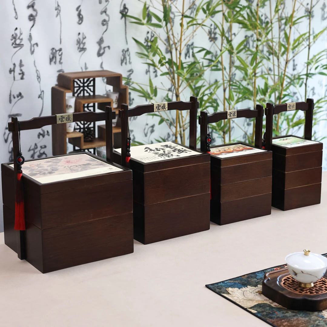 竹制手提盒中式食盒复古多层订婚结婚过年摆放果盘家用点心盘收纳