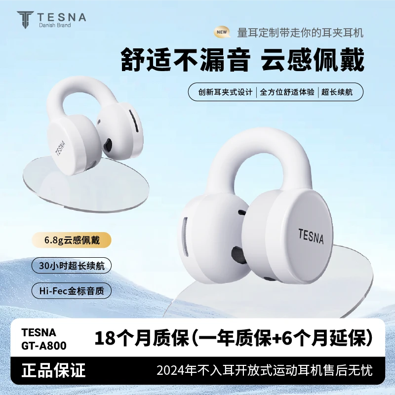 TESNA蓝牙耳机GT-A800无线运动通话耳夹式无感佩戴超长耳机蓝牙