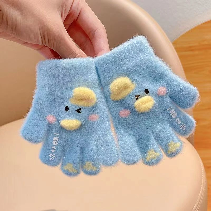 可爱儿童五指手套防冻冬季保暖女童宝宝全指针织男童冬季小孩分指