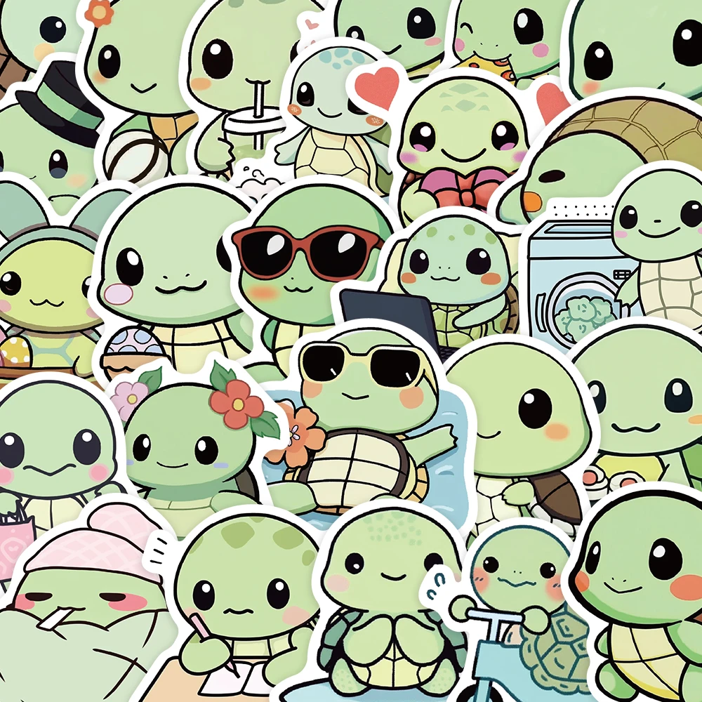 50张可爱卡通憨憨龟贴纸笔记本电脑手账本手机壳装饰diy防水贴画