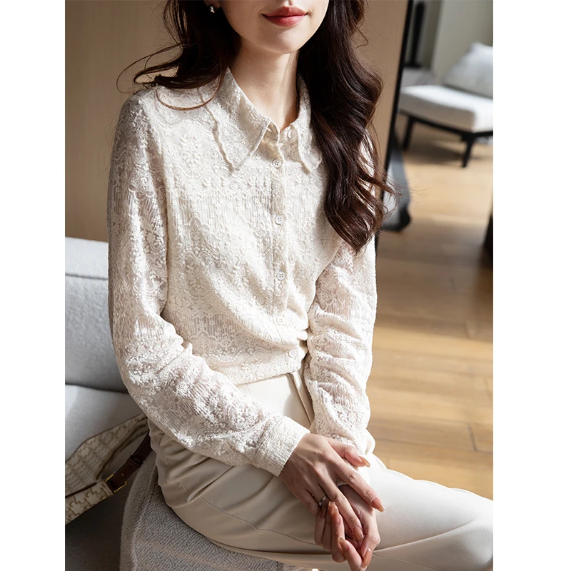 清仓02 春夏蕾丝气质衬衣百搭显瘦长袖打底衬衫23106