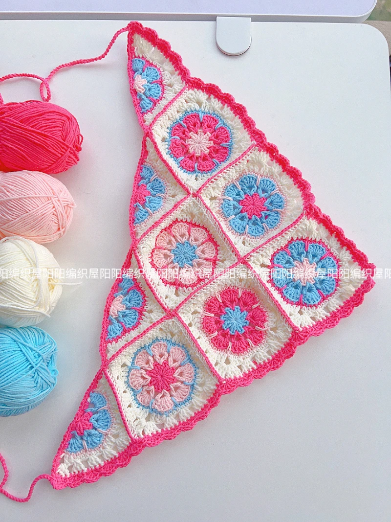 阳阳编织屋手工编织diy祖母格镂空三角头巾材料包毛线钩针发带