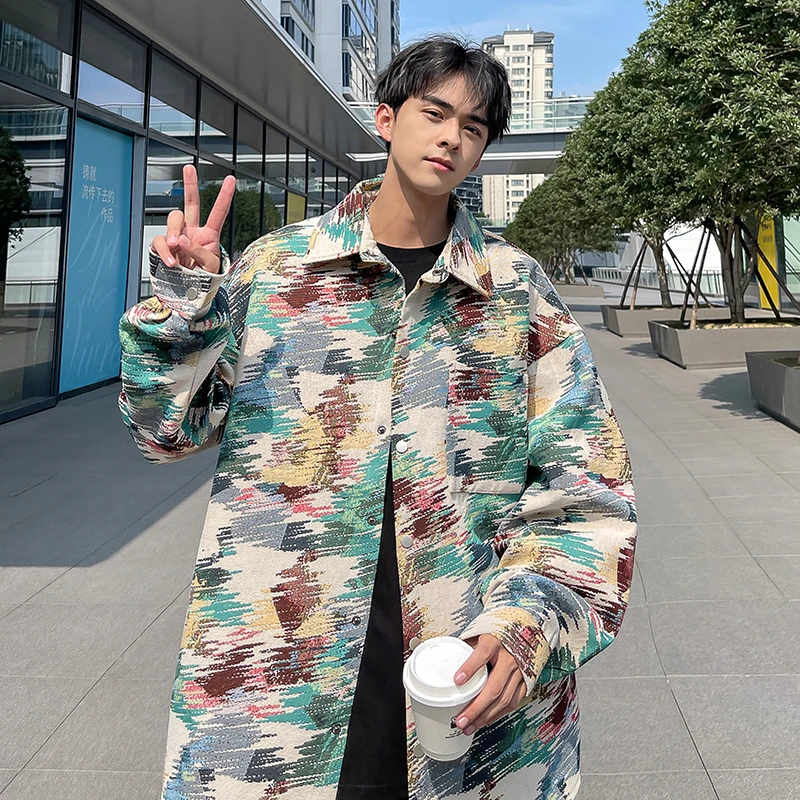 J639 美式复古涂鸦迷彩开衫外套男秋季刺绣夹克小香风情侣外套