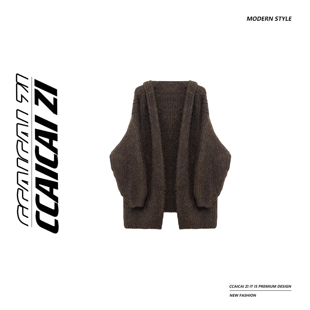 【no退no换】【自由之行】韩版设计感连帽懒惰风毛衣外套1921