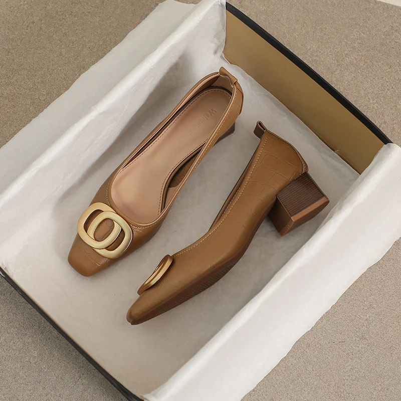 粗跟单鞋女2023新款春秋一脚蹬浅口晚晚风豆豆鞋尖头软底大码女鞋