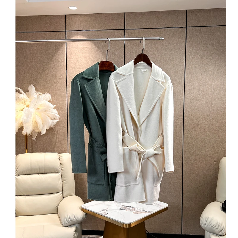 两色！纯色中长款两个口袋大衣外套