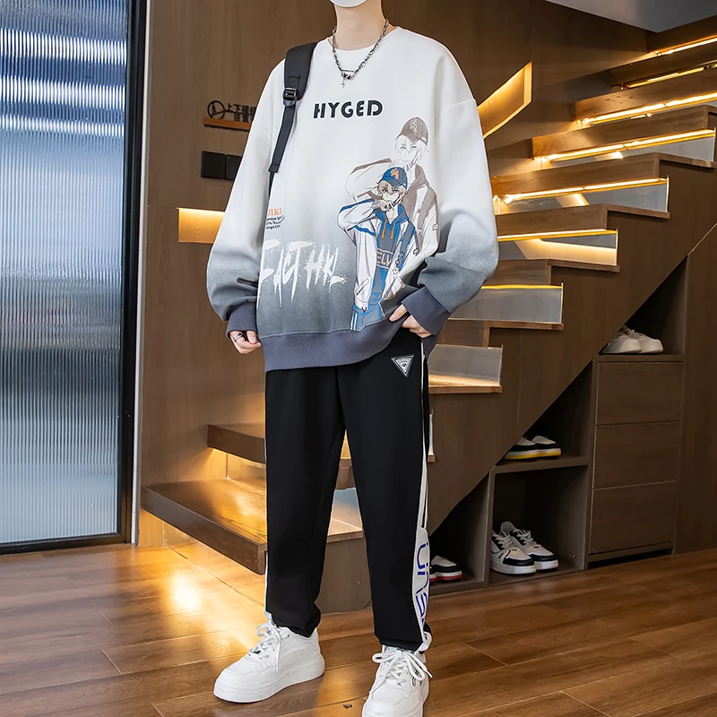 青少年秋季圆领卫衣中大童学生春秋季时尚印花青春潮流长袖打底衫