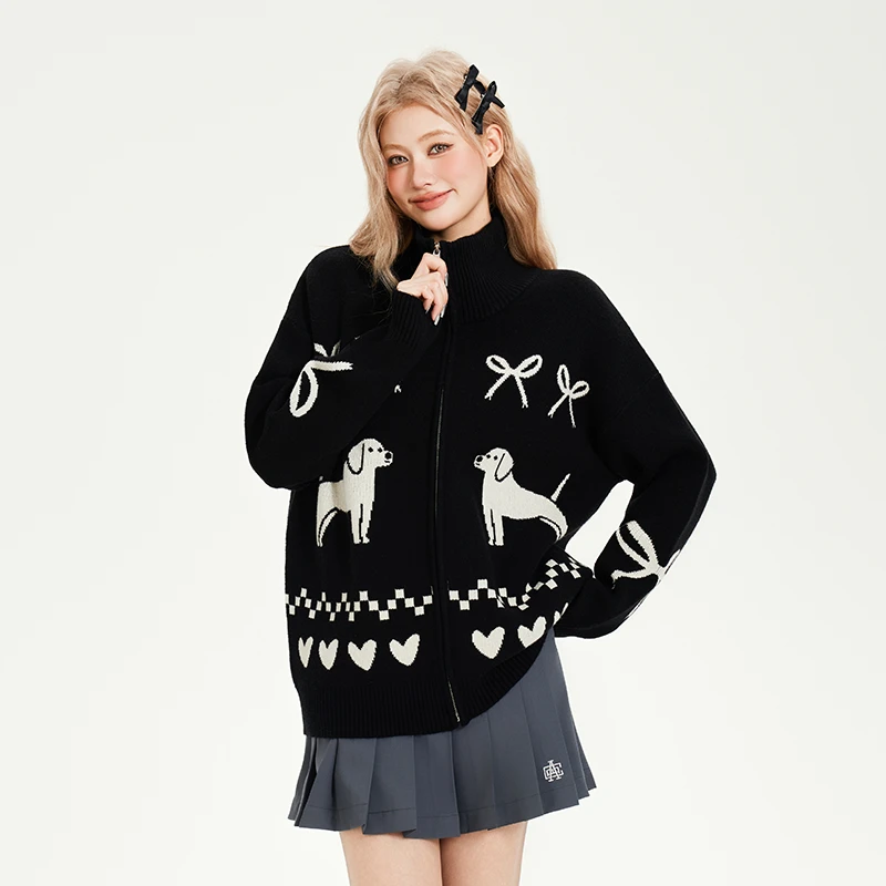 YKYB新款亲肤舒适年轻时尚黑白百搭毛衣开衫针织衫Y44NCG067