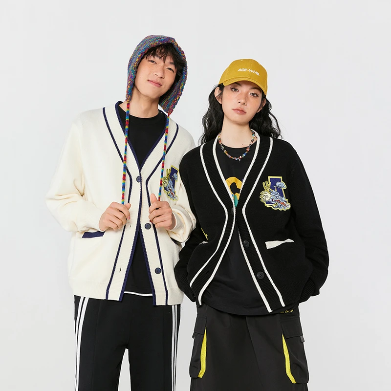 YKYB2024春季新款情侣毛衣开衫龙年刺绣宽松百搭针织衫Y41NCG016