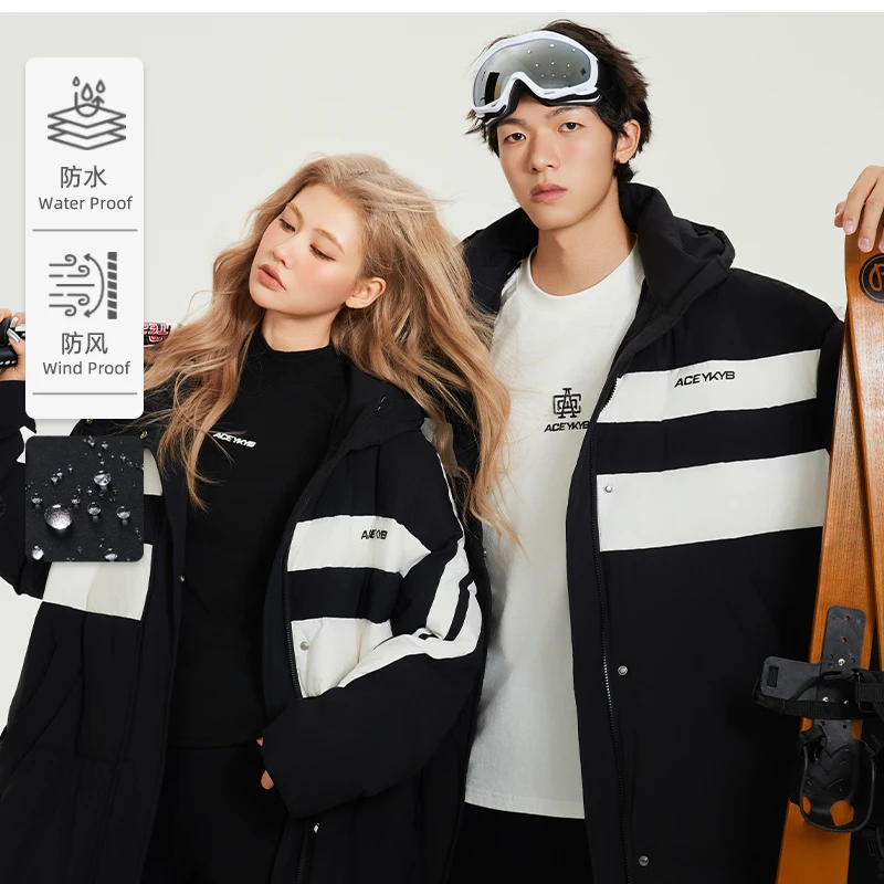 YKYB秋冬中性情侣长款户外保暖运动拼接长款羽绒服Y44NYR065