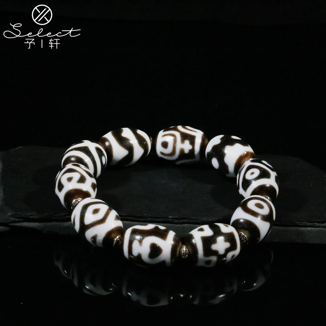 予轩出品；上乘钟志明手工台珠黑白多宝天珠玛瑙手串19*15mm男女款