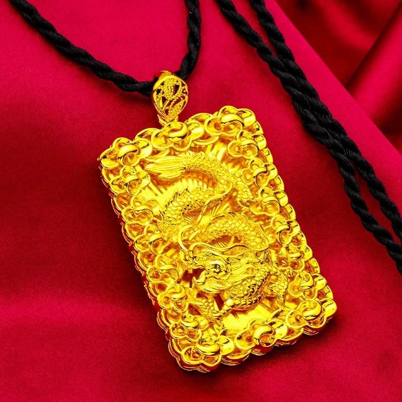 合金吊坠 龙牌吊坠手工编织金色挂坠传承精美福字牌龙凤呈祥