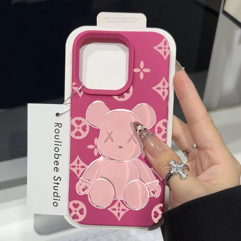 平面粉色暴力熊适用苹果16promaxiPhone15手机壳13个性14可爱创意