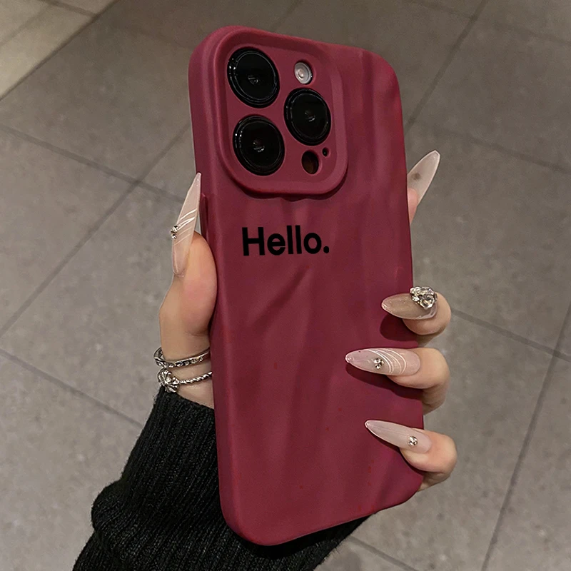 hello字母高级肤感褶皱iPhone15/14promax手机壳苹果13/12/11软xr