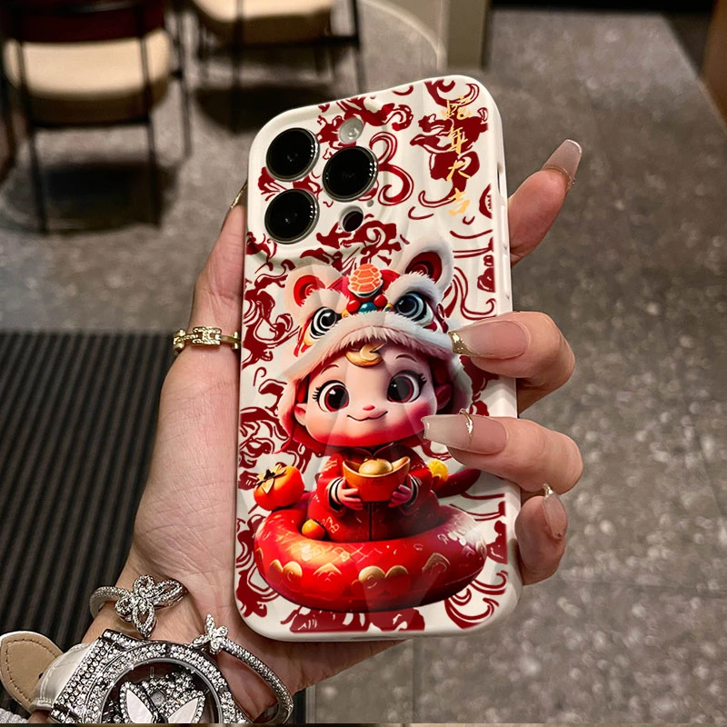 蛇年大吉适用iphone16苹果15pro手机壳14plus褶皱13磨砂12软11