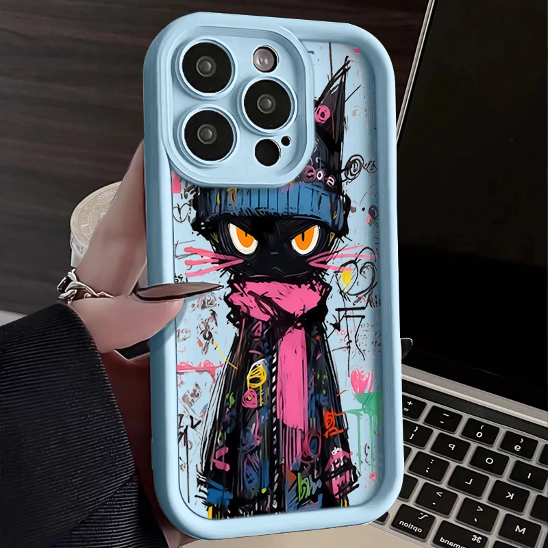 高级涂鸦猫苹果15手机壳14ProMax软iPhone13可爱11全包12防摔78女