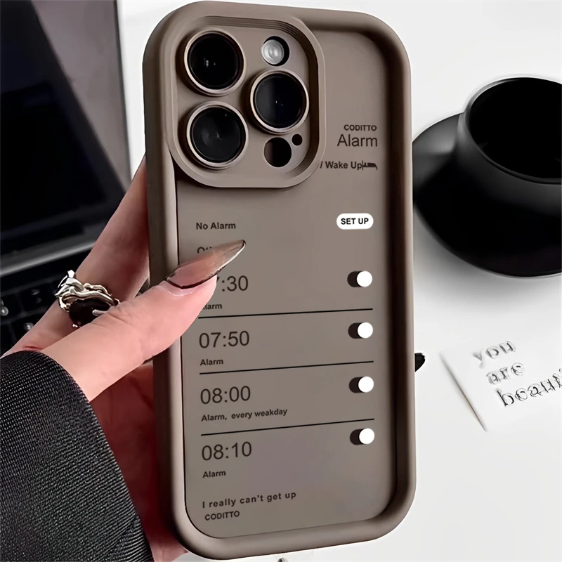时尚简约闹钟iPhone苹果15promax手机壳iPhone14网红13_12百搭11