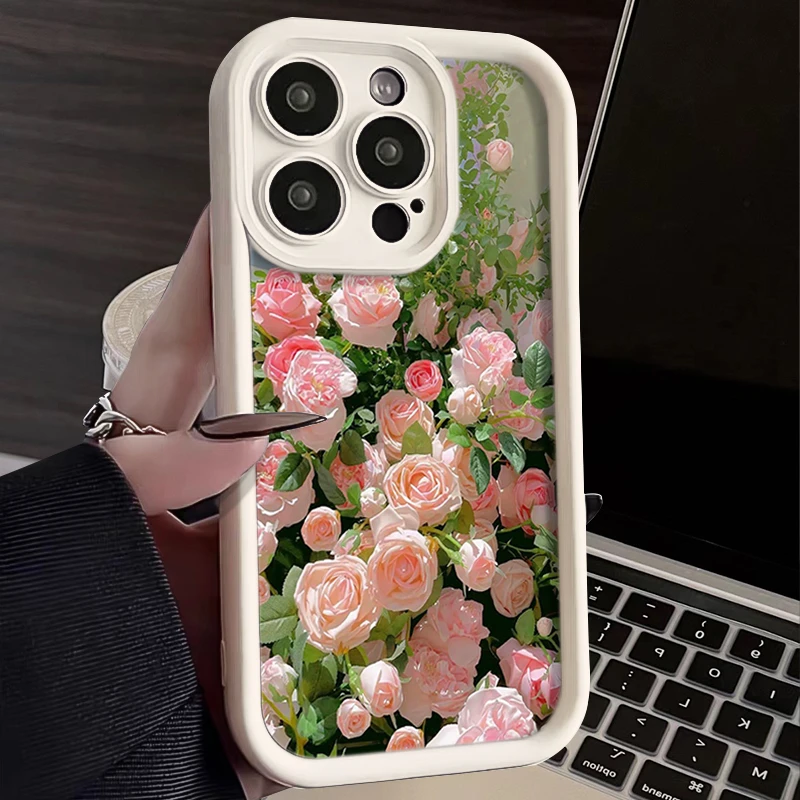 粉玫瑰花iphone15苹果手机壳14promax新款13pro防摔12/11/XSXR78P