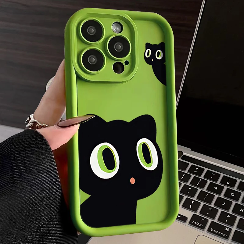 小黑猫iphone15苹果手机壳14promax硅胶13PRO高级12/11/XSXR78P套