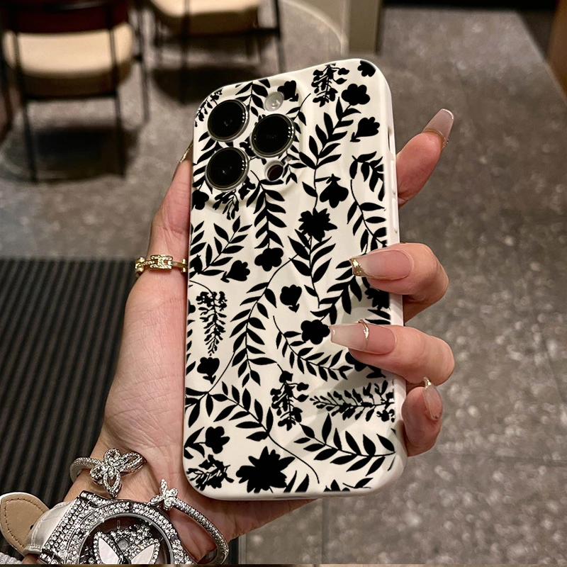 ins复古线条花适用苹果15promax褶邹手机壳iphone14全包13p12 11x