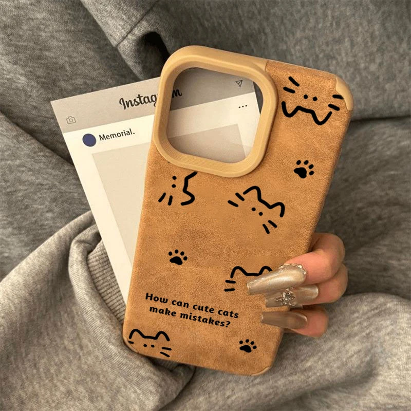 猫咪表情翻毛皮适用苹果1615promax手机壳iPhone13美拉德12/11/14