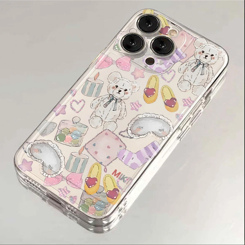 可爱涂鸦小熊适用iphone16/15promax手机壳苹果13/12透明14卡通11