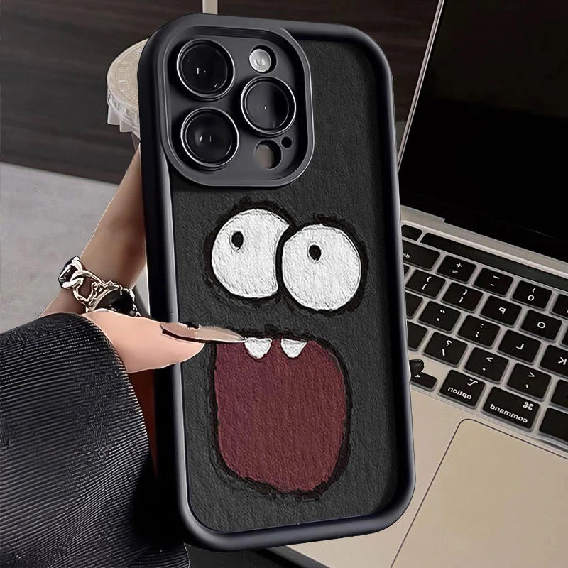 惊讶大嘴表情适用iphone16苹果手机壳15promax金刚砂1413全包1211