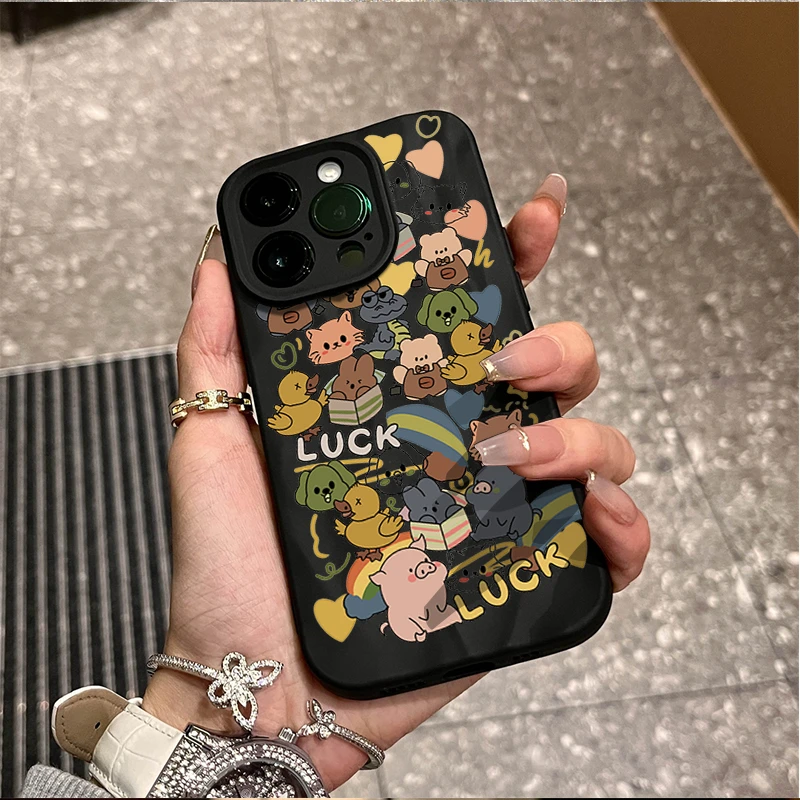 幸运小动物适用iphone14苹果15手机壳13p褶皱11promax/12防摔8p/x