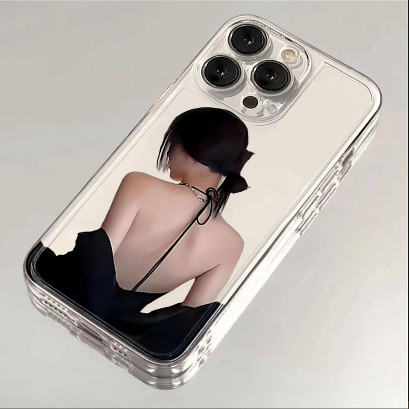 背影女孩适用iphone16pro/15手机壳苹果13/12/11透明14pro卡通8/x