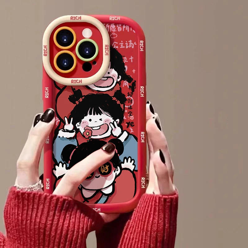 开心发财女孩适用苹果16promax手机壳iphone15/14硅胶13泡芙12/11