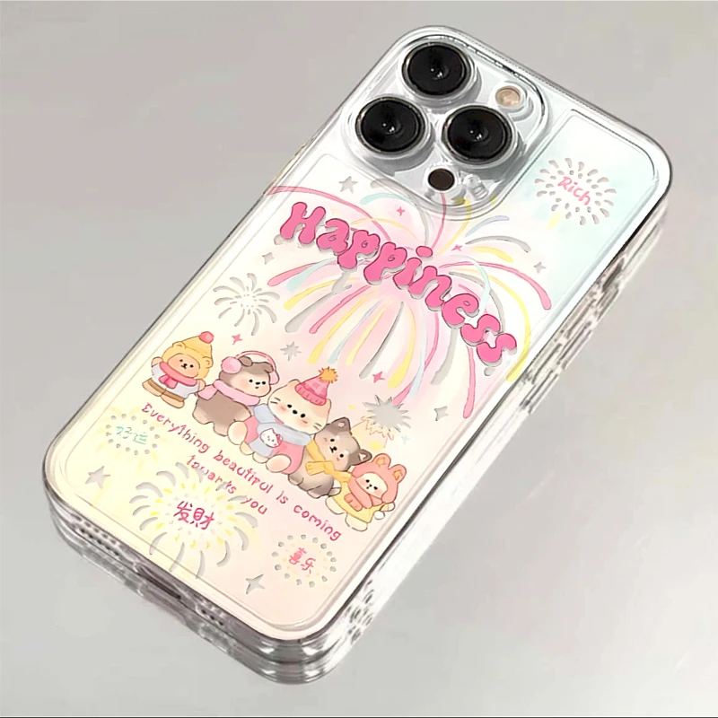 卡通烟花动物iPhone15ProMax手机壳苹果14PRO透明13新年12 11全包